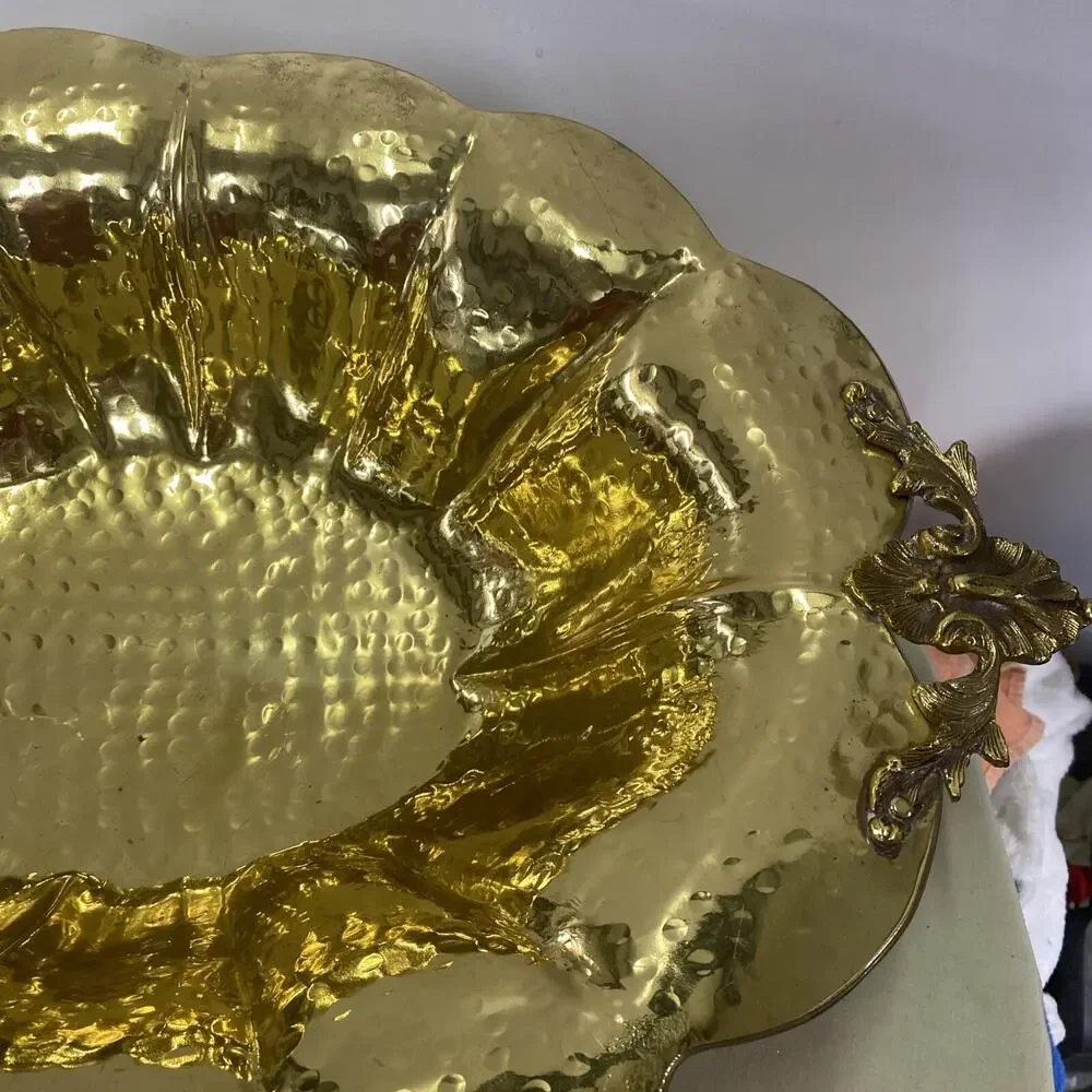 Large Vintage Fruitbowl Centerpiece In Gold Metal Mid 20th Century Italy